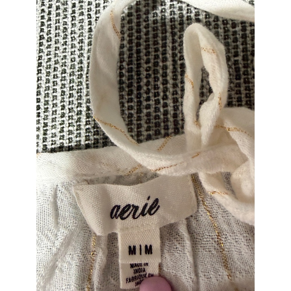 Aerie Womens White Gold Metallic Stripe Tiered Babydoll Cami Tank‎ Top Medium - Picture 6 of 7